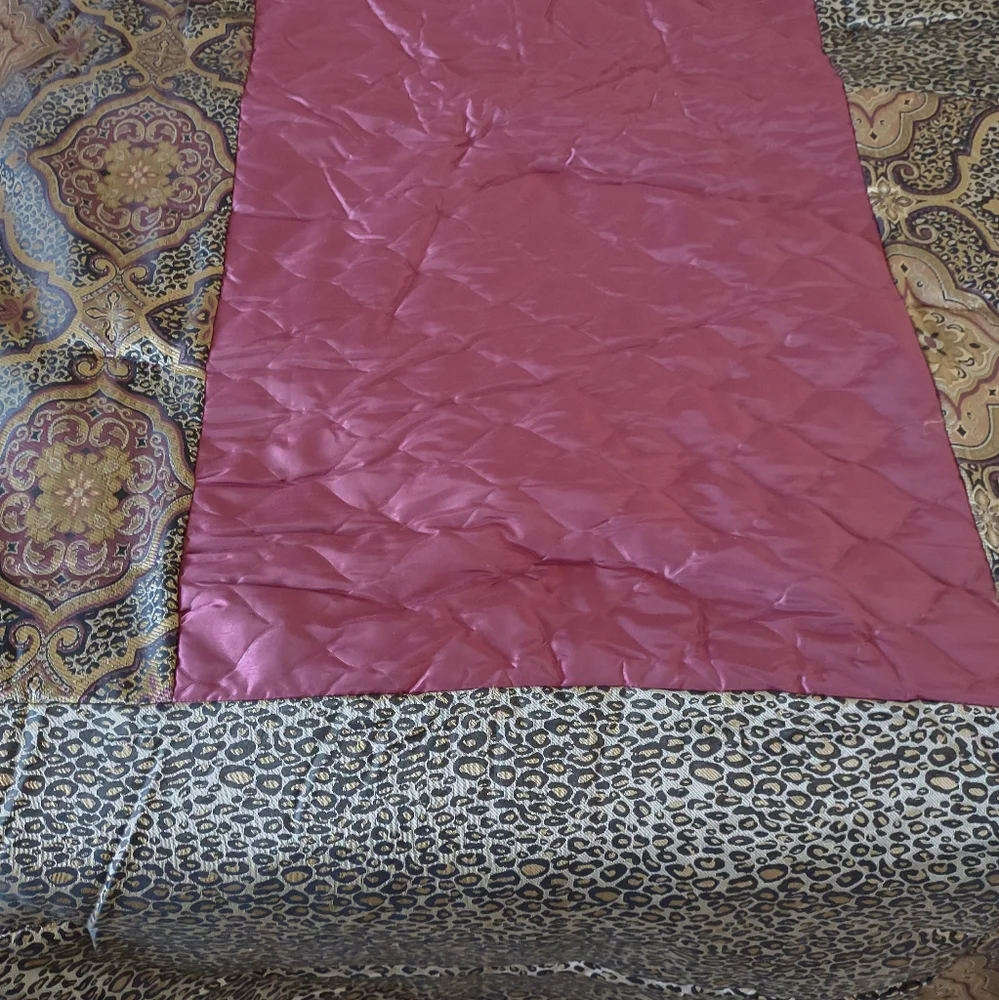 4 items Set embroidery leopard burgundy comforter bedskirt 2 pillow covers